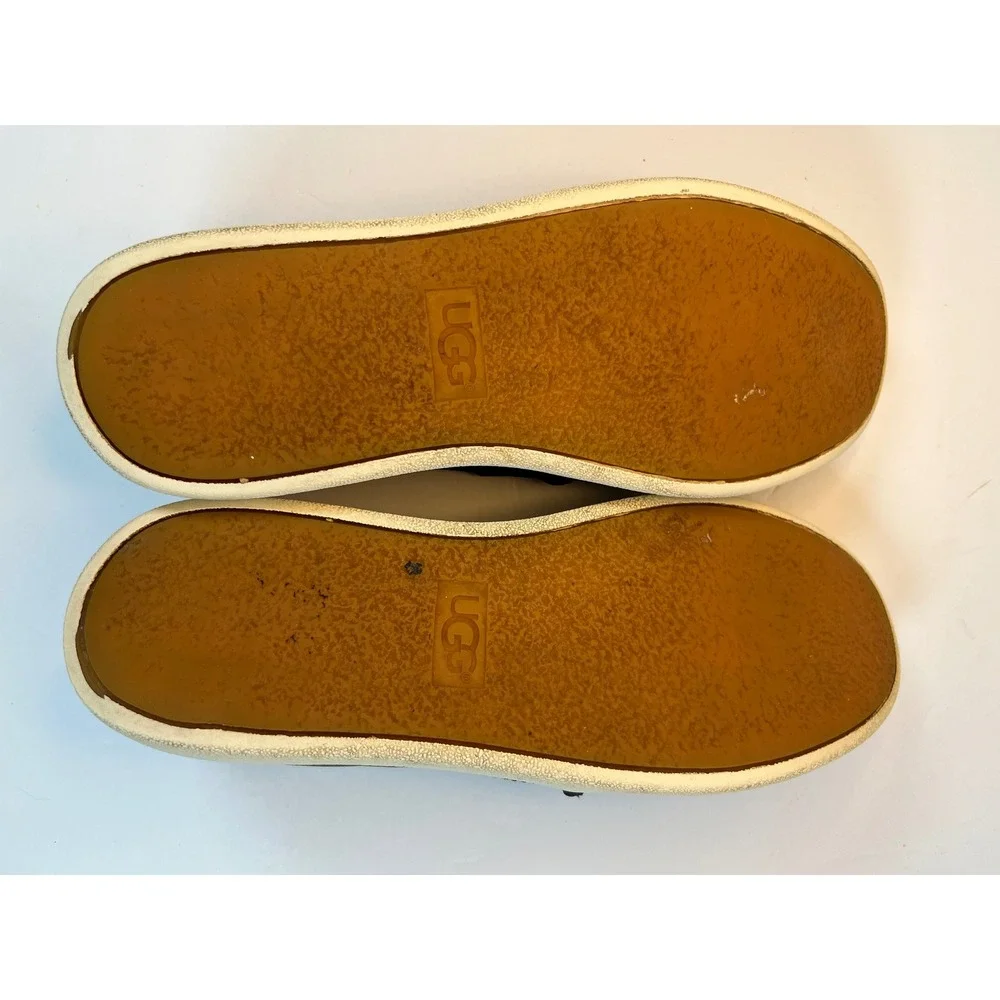UGG Cas Black Leather Slip On Sneakers Gold Heel 1019108 Womens 8